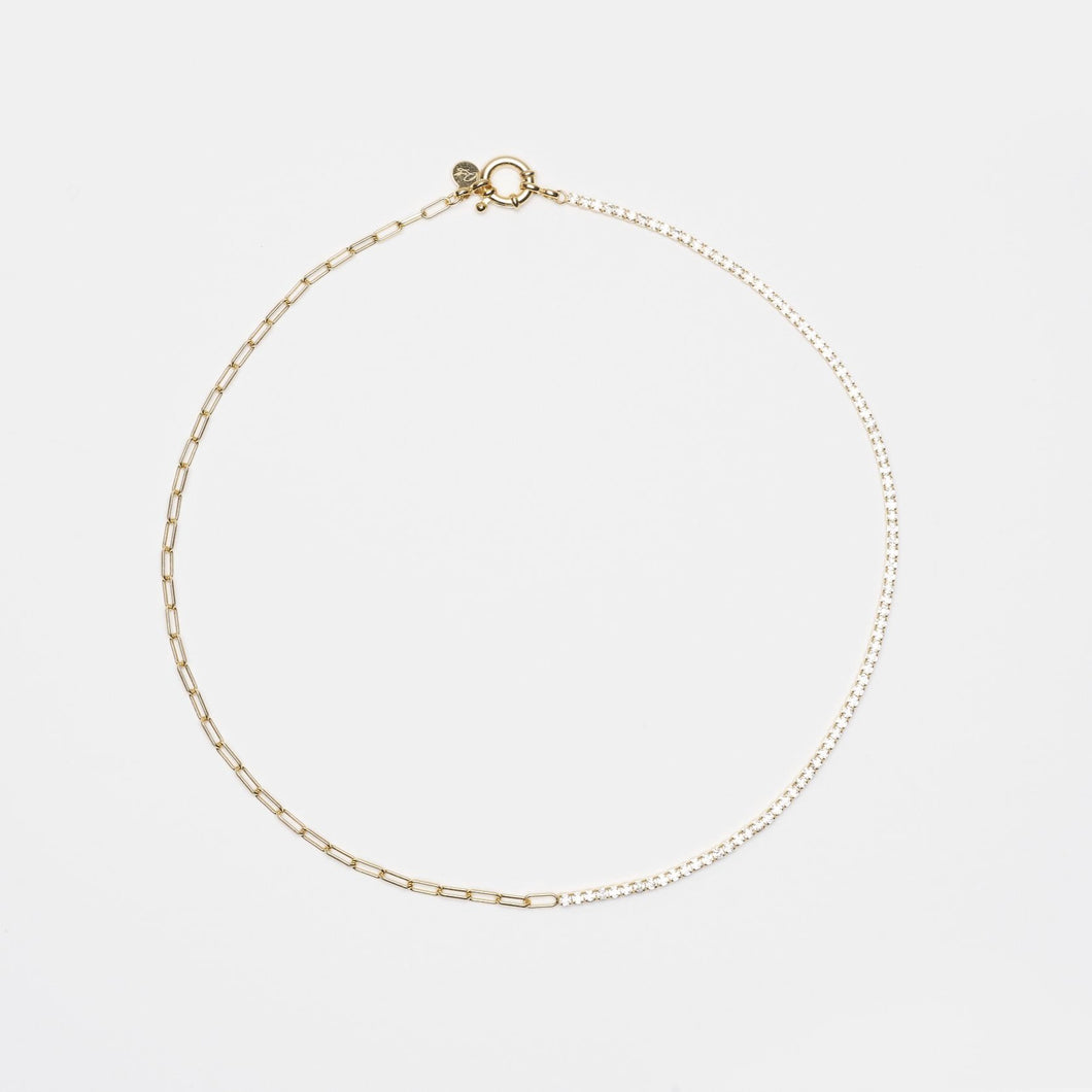 Naomi Gold Tennis Necklace With Square Link Chain