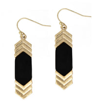 Load image into Gallery viewer, Black Stone and Gold Chevron Earring