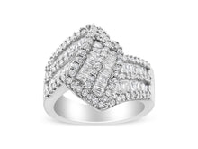 Load image into Gallery viewer, 14K White Gold 1-1/2 Cttw Round and Baguette Diamond Bypass Cocktail Ring Band