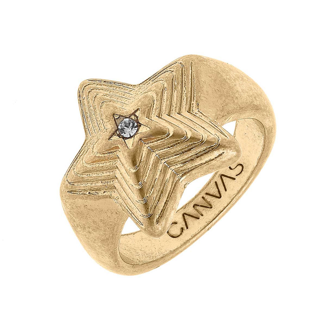 Zoey Star Ring In Worn Gold