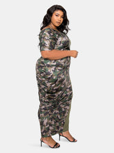 Load image into Gallery viewer, Camo Colorblock One-Shoulder Maxi Dress