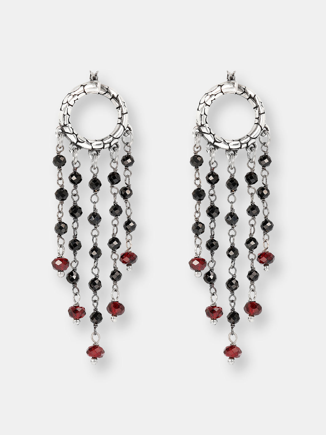 Chandelier Earrings with Black Spinel and Garnet