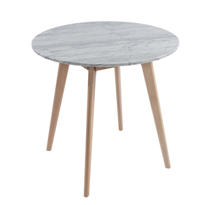 Avella 31" Round Italian Carrara White Marble Dining Table With Oak Legs