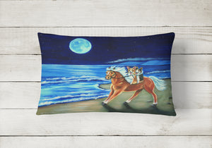 12 in x 16 in  Outdoor Throw Pillow Corgi Beach Ride on Horse Canvas Fabric Decorative Pillow