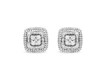 Load image into Gallery viewer, 10K Yellow Gold Plated .925 Sterling Silver 1/10 Cttw Prong-Set Round Cut Diamond Square Shape with Milgrain Halo Stud Earrings
