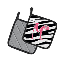 Load image into Gallery viewer, Letter M Initial  Zebra Stripe and Pink Pair of Pot Holders