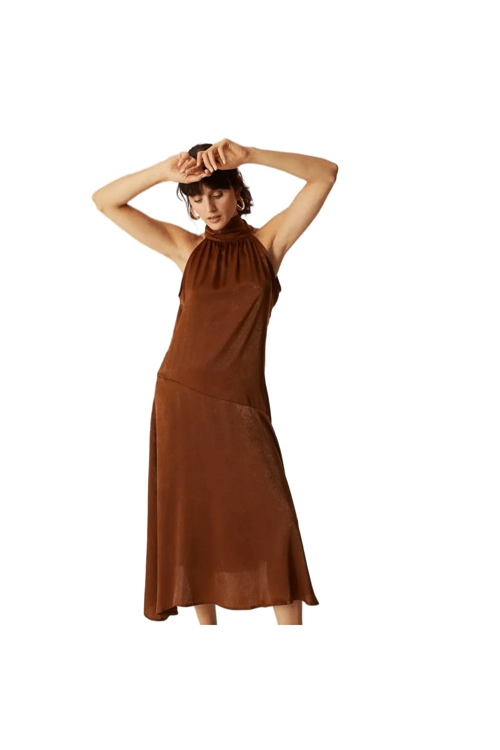 Womens/Ladies Luxe Halter Neck Midi Dress - Chocolate
