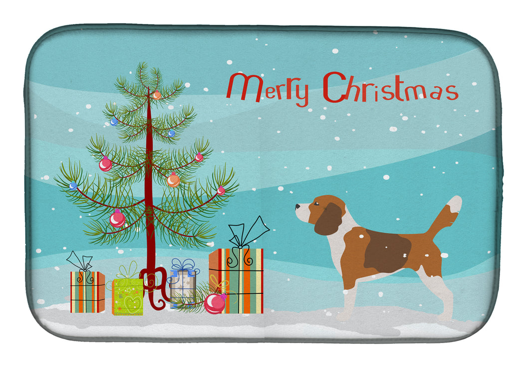 14 in x 21 in Beagle Merry Christmas Tree Dish Drying Mat