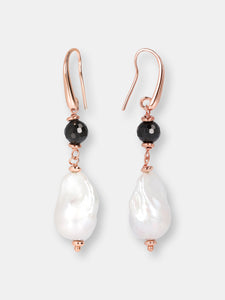 Baroque Pearl and Black Spinel Drop Earrings