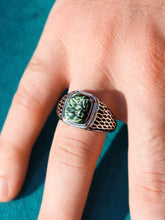Load image into Gallery viewer, Seraphinite Stone Signet Ring in Black Rhodium Plated Sterling Silver