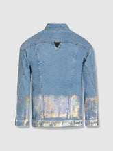 Load image into Gallery viewer, Longer Light Wash Denim Jacket with Holographic Foil