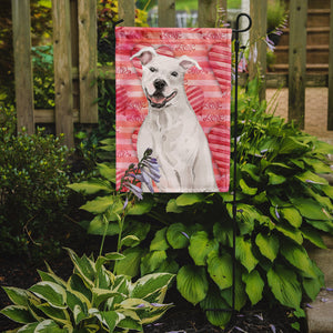 White Staffie Bull Terrier Love Garden Flag 2-Sided 2-Ply
