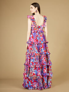 Lara 29271 - Printed Gown With Ruffle Skirt