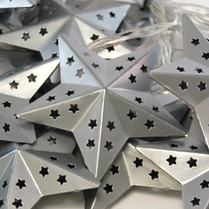 Solar Powered String Lights with 20 Silver Metal Stars