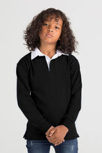 Load image into Gallery viewer, Front Row Kids Big Boys Long Sleeve Plain Rugby Sports Polo Shirt (Black)