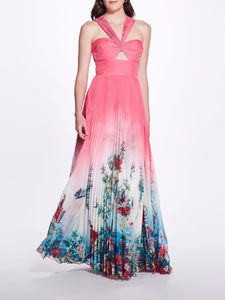 Halter Ombre Floral Gown - Pink
