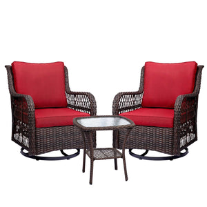 3-Piece Outdoor Black Wicker Outdoor Bistro Set With Beige Cushions And Armored Glass Top Side Table