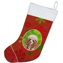 Load image into Gallery viewer, Red Miniature Poodle Red Snowflakes Holiday Christmas Stocking