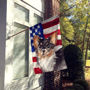 28 x 40 in. Polyester Long Haired Chihuahua Patriotic Flag Canvas House Size 2-Sided Heavyweight