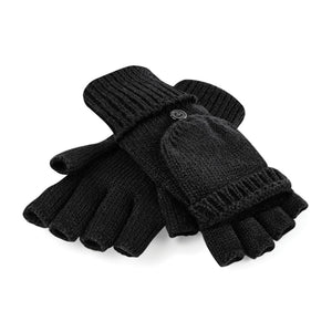 Adults Unisex Fliptop Knitted Winter Gloves - Black