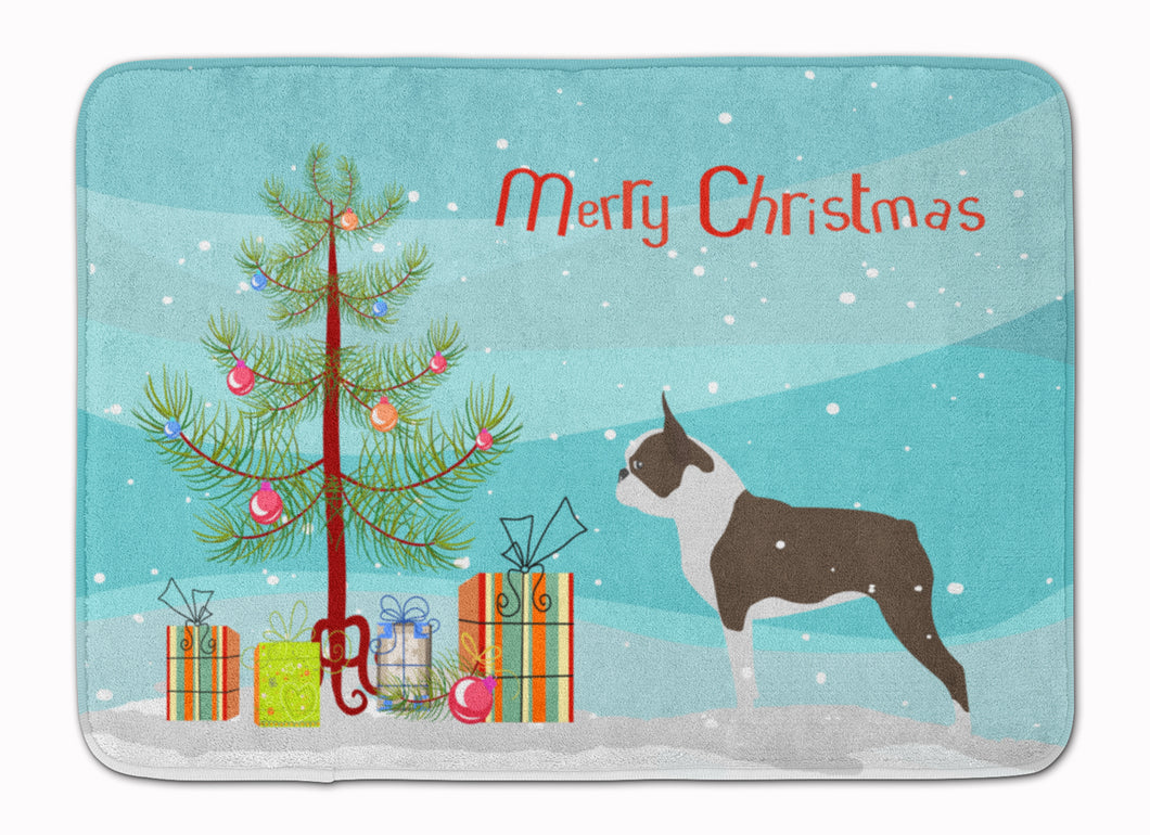 19 in x 27 in Boston Terrier Merry Christmas Tree Machine Washable Memory Foam Mat