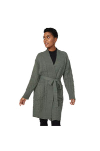 Womens/Ladies Cable Knitted Belt Cardigan (Khaki)