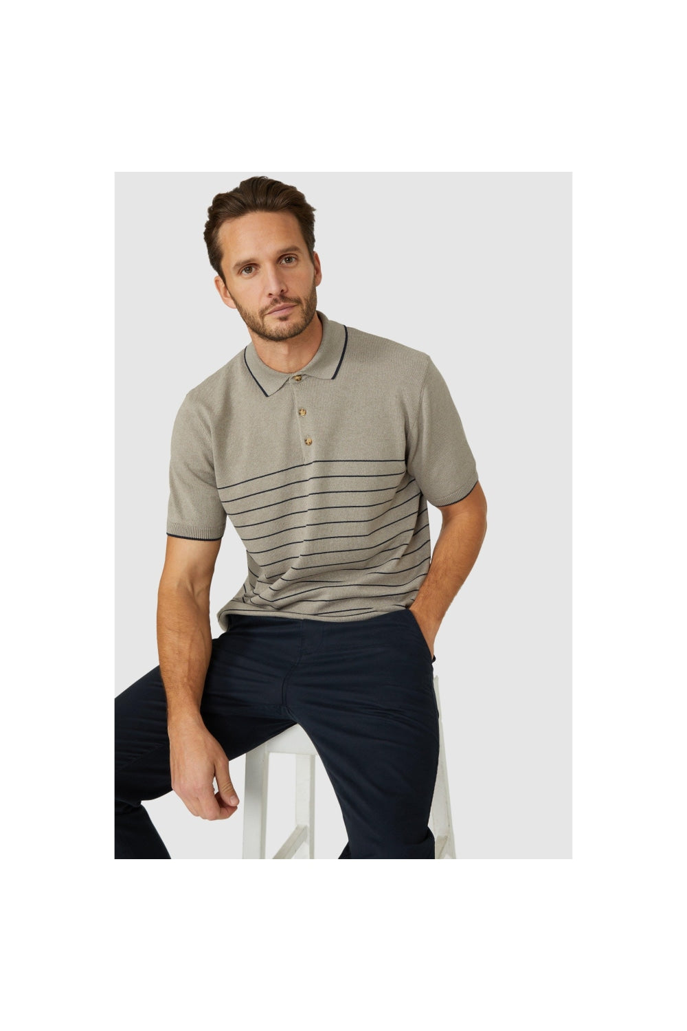 Mens Striped Knitted Polo Shirt
