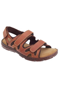 Mens 3 Touch Fastening Adjustable Comfort Leather Sandals (Brown)