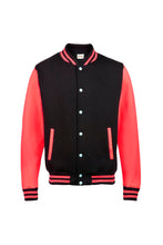 Load image into Gallery viewer, Awdis Kids Unisex Varsity Jacket / Schoolwear (Jet Black/ Fire Red)