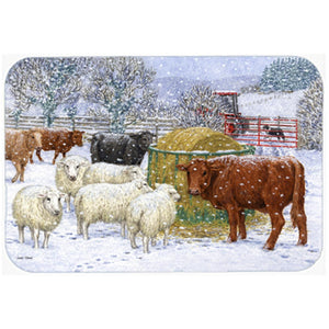 ASA2207LCB Cows & Sheep in the Snow Glass Large Cutting Board