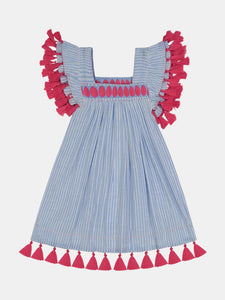 Serena Girl's Reversible Tassel Dress Stripe