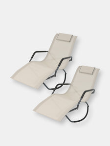 Folding Rocking Chaise Lounger with Headrest Pillow - Set of 2