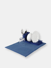 Load image into Gallery viewer, Michael Graves Design 3 Section Plastic  Dish Drying Rack with Super Absorbent Microfiber Mat, Indigo