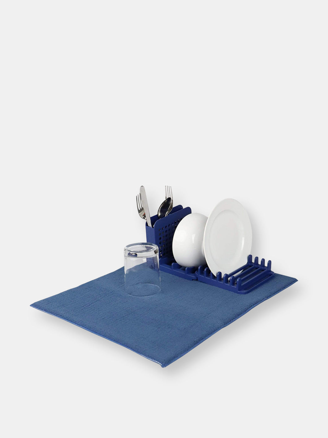 Michael Graves Design 3 Section Plastic  Dish Drying Rack with Super Absorbent Microfiber Mat, Indigo