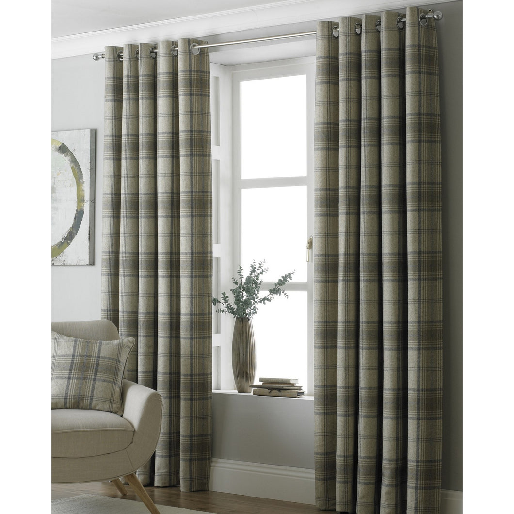 Riva Home Aviemore Checked Pattern Ringtop Curtains/Drapes (Natural) (66 x 90in (168 x 229cm))