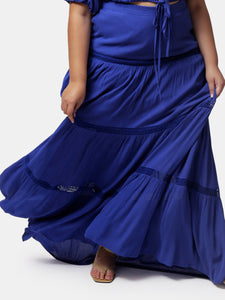 Mazarine Blue Aisha Tiered Maxi Skirt