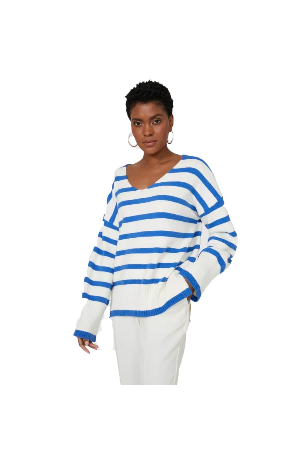 Womens/Ladies Stripe Knitted Sweater - Blue