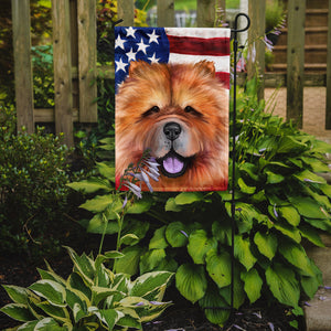 11" x 15 1/2" Polyester Chow Chow Dog American Flag Garden Flag 2-Sided 2-Ply