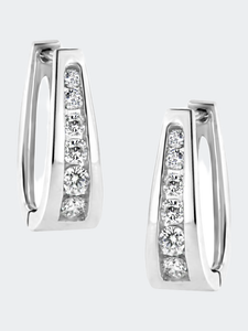 14k White Gold 1/2 Cttw Channel Set Round Brilliant Diamond Huggy Hoop Earrings