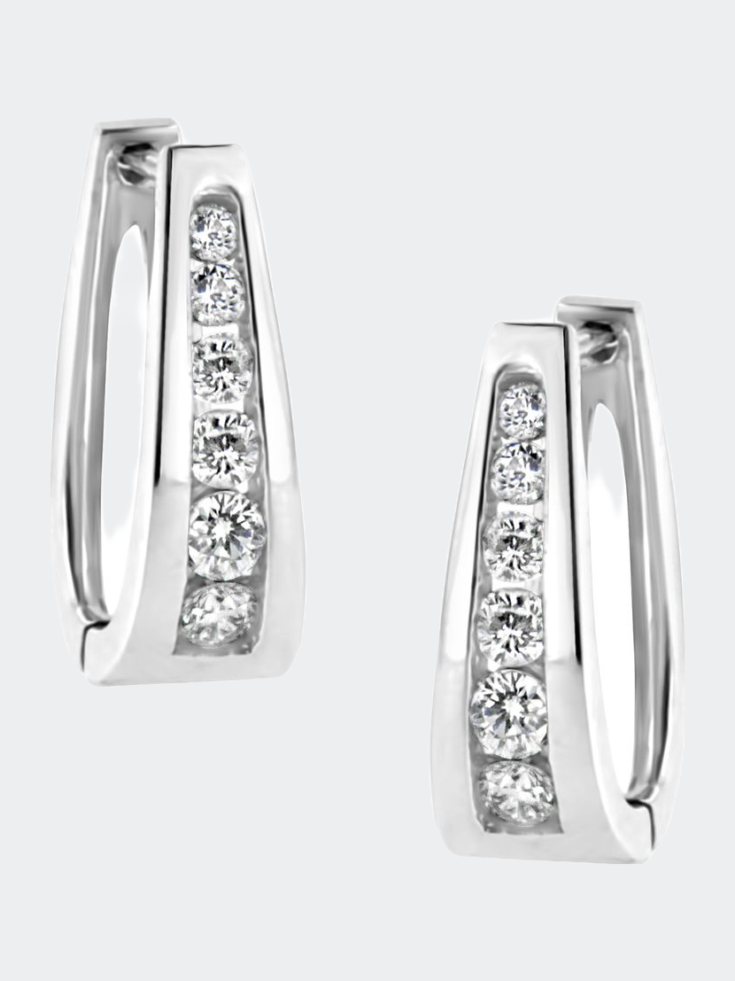 14k White Gold 1/2 Cttw Channel Set Round Brilliant Diamond Huggy Hoop Earrings