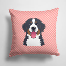 Load image into Gallery viewer, 14 in x 14 in Outdoor Throw PillowCheckerboard Pink Bernese Mountain Dog Fabric Decorative Pillow