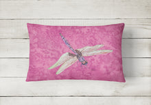 Load image into Gallery viewer, 12 in x 16 in  Outdoor Throw Pillow Dragonfly on Pink Canvas Fabric Decorative Pillow