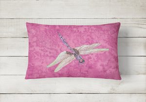 12 in x 16 in  Outdoor Throw Pillow Dragonfly on Pink Canvas Fabric Decorative Pillow