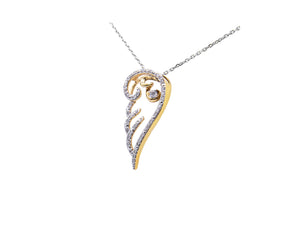 10K Yellow Gold over .925 Sterling Silver 1/4 Cttw Diamond Angel Wing 18" Pendant Necklace