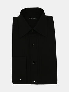 Tom Ford Men's Black Pleated Tuxedo Shirt Casual Button-Down