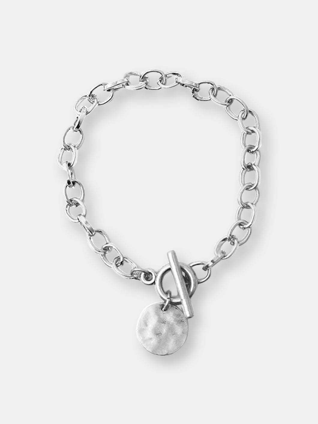 Silver Disc Charm Chain Toggle Bracelet