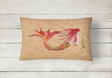 Load image into Gallery viewer, 12 in x 16 in  Outdoor Throw Pillow Red Headed Ginger Mermaid on Coral Canvas Fabric Decorative Pillow