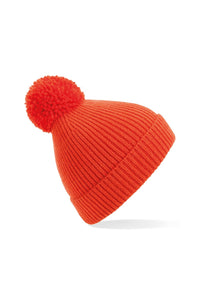 Beechfield Engineered Knit Ribbed Pom Pom Beanie (Fire Red)