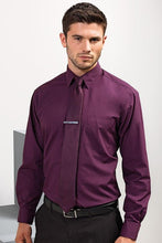 Load image into Gallery viewer, Premier Mens Long Sleeve Formal Plain Work Poplin Shirt (Aubergine)