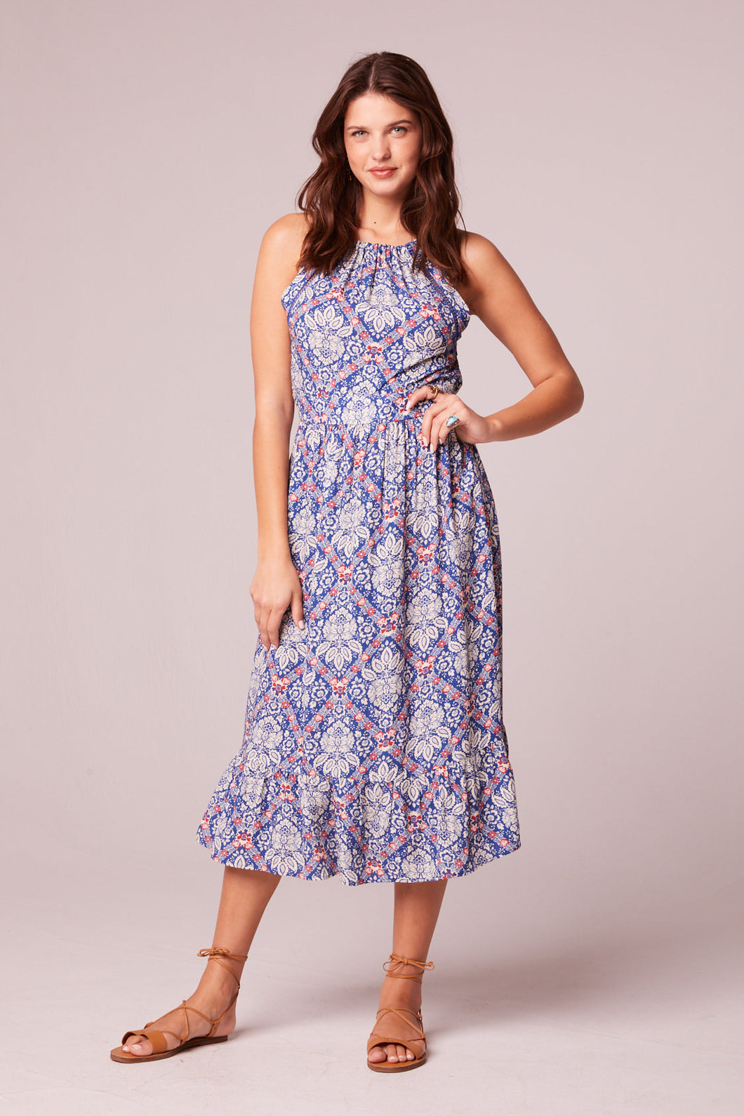 Lia Blue Paisley Pattern Midi Dress